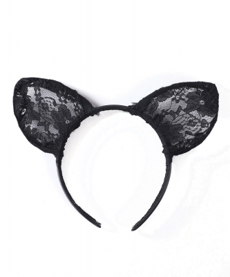 Flower Laced Ear Halloween Headband HN400156 BLACK